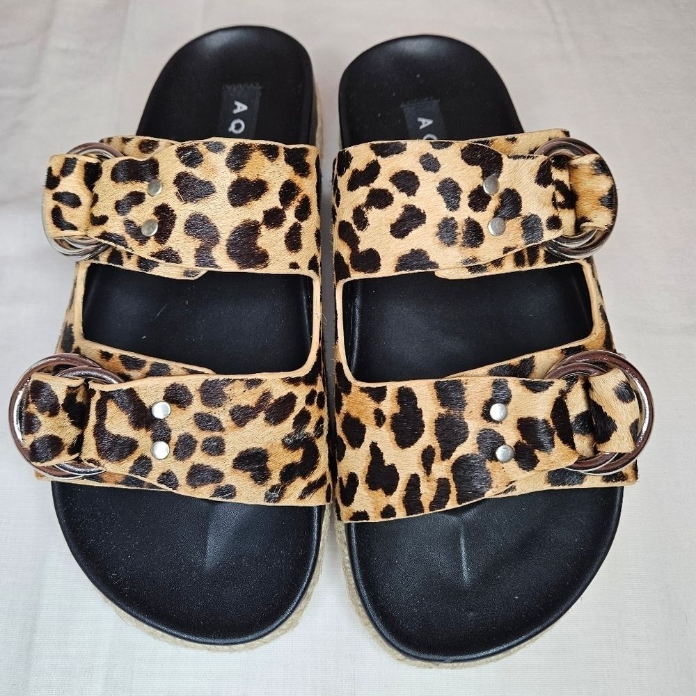 AQUA Kail Leopard-Print Calf Hair Slide Sandals NWT 7.5 Retail $120